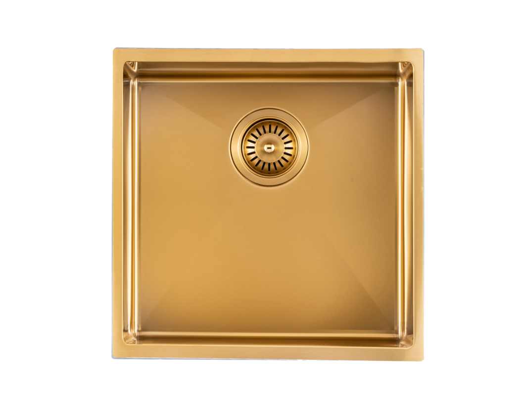 Brushed Gold Stain Stainless Steel Handmade Single Bowl Sink for Flush Mount and Undermount - 440x440x205mm