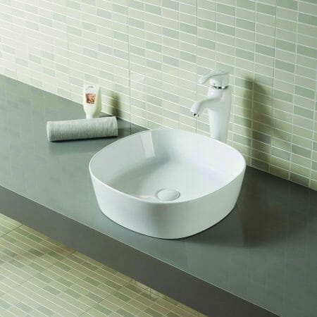Gloss White Sharp-Edged Round Ceramic Basin - 440x440x135mm