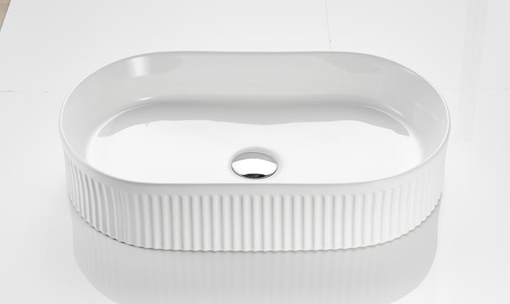 490mmx310mm Cascade Fluted Above Counter Basin - Gloss White