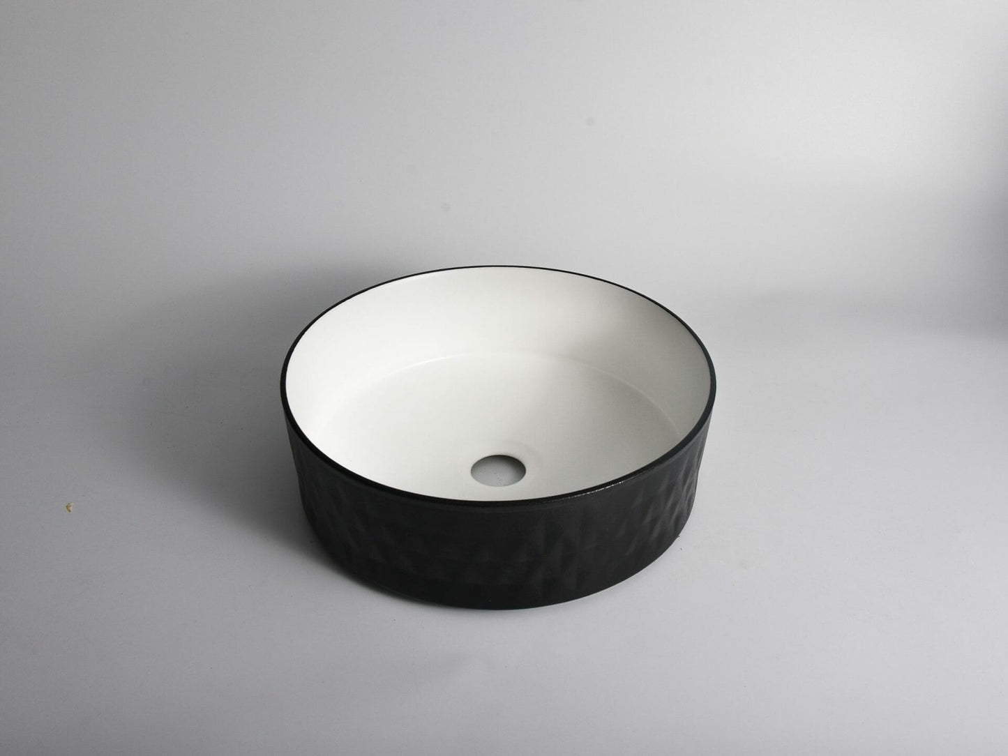 Polar - 360mm Matte Black & Matte White Diamond Round Textured Exterior Ceramic Above Counter Basin - 360x360x120mm