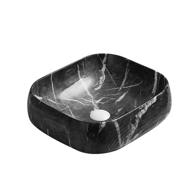Gloss Black Marble Fine Ceramic Basin - 450x400x145mm