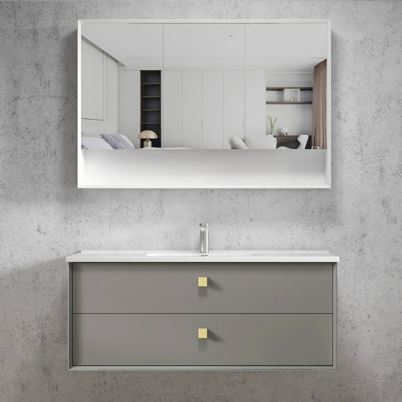 Boston Bevel Edge Wall Hung Vanity - Matte Grey - 1200mm