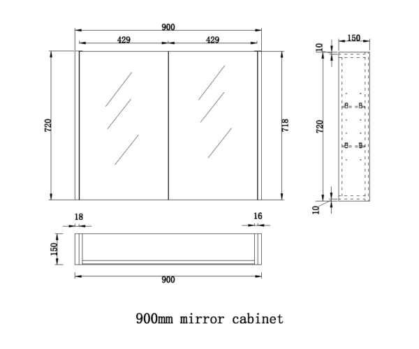 900mm Matt White Fluted Shaving Cabinet -W900xH720xD150