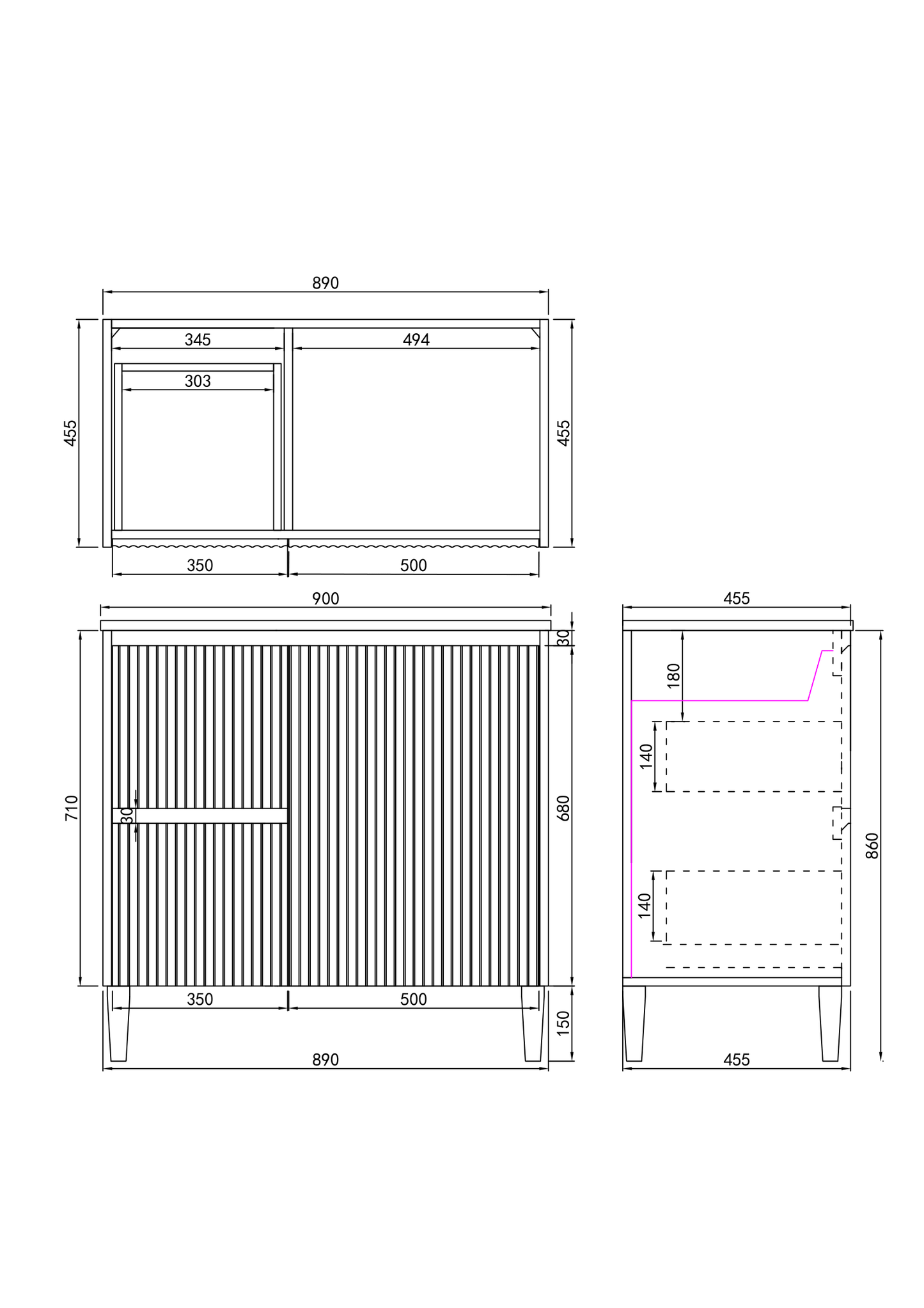 900mm Brighton Floor Vanity PVC Left Side Drawers - Cabinet Only - Matte White