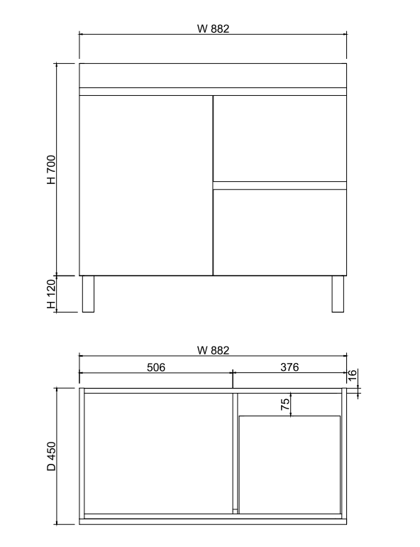 Forest Single Bowl Freestanding Vanity(Leg/Kickboard-Light oak W882xH820xD450mm