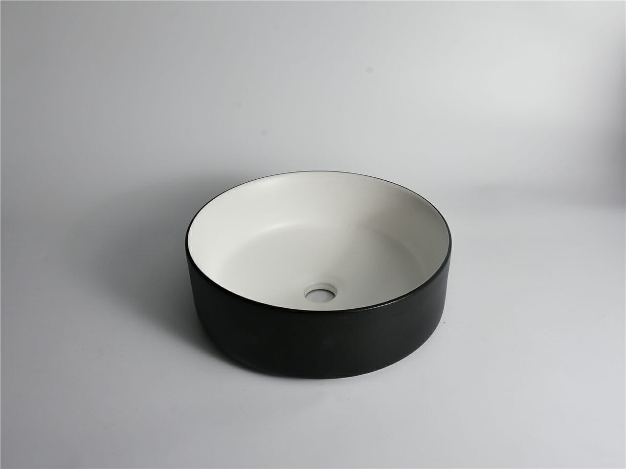 Polar - 360mm Matte Black & Matte White Round Textured Exterior Ceramic Above Counter Basin - 360x360x120mm