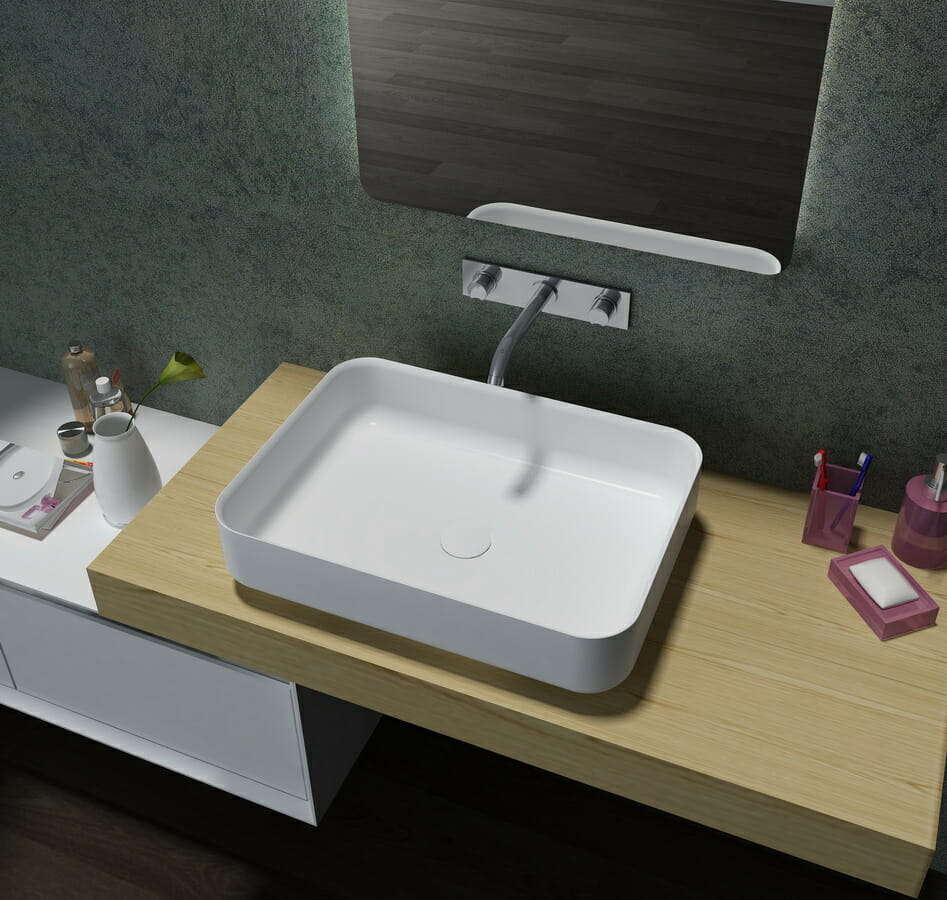 Matte White Rectangle Artificial Stone Basin - 555x400x130mm