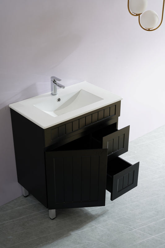 750mm Acacia Floor Vanity PVC Right Side Drawers - Cabinet Only - Matte Black