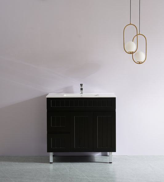 900mm Acacia Floor Vanity PVC Right Side Drawers - Cabinet Only - Matte Black