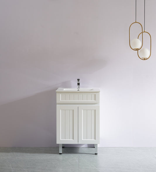 600mm Acacia Slim Floor Vanity PVC Two Doors - Cabinet Only - Matte White