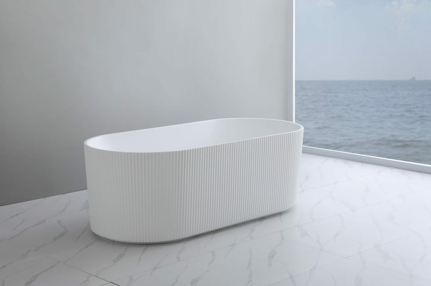 1700mm Ceto Ally Grooved Oval Freestanding Bathtub - No Overflow - Matte White