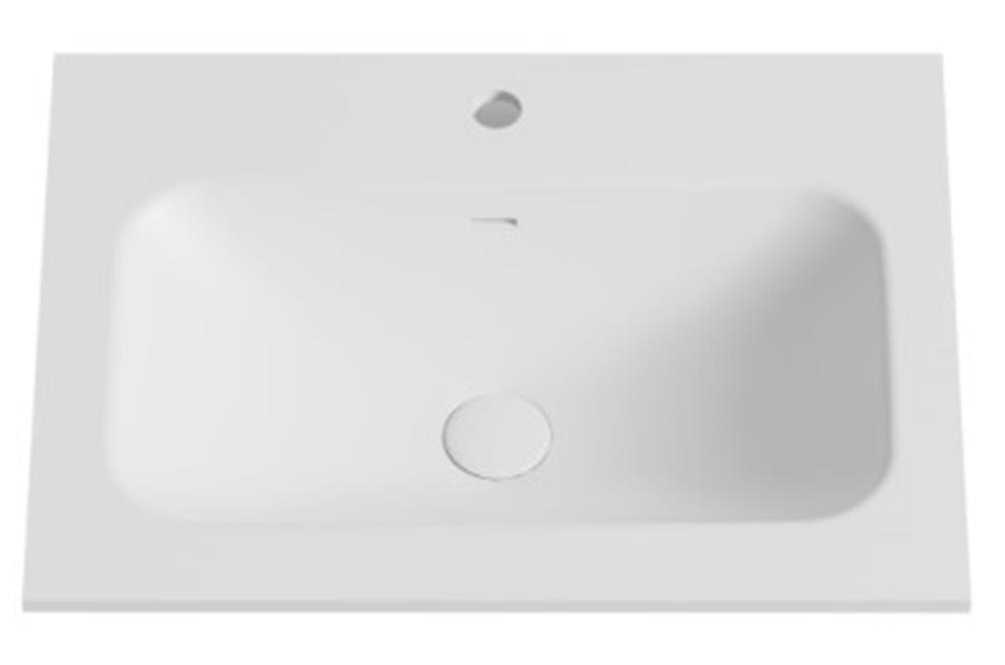 600mmx460mm Solid Surface Moulded Top - Matte White - Tap Hole