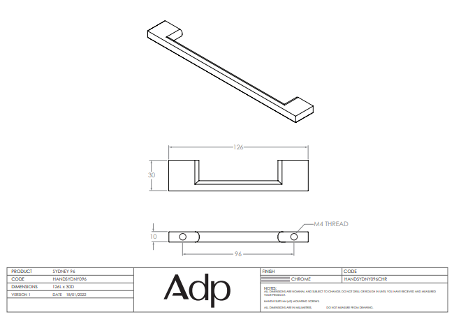 Rnd Cross Bar Handle 96 cc Chrome