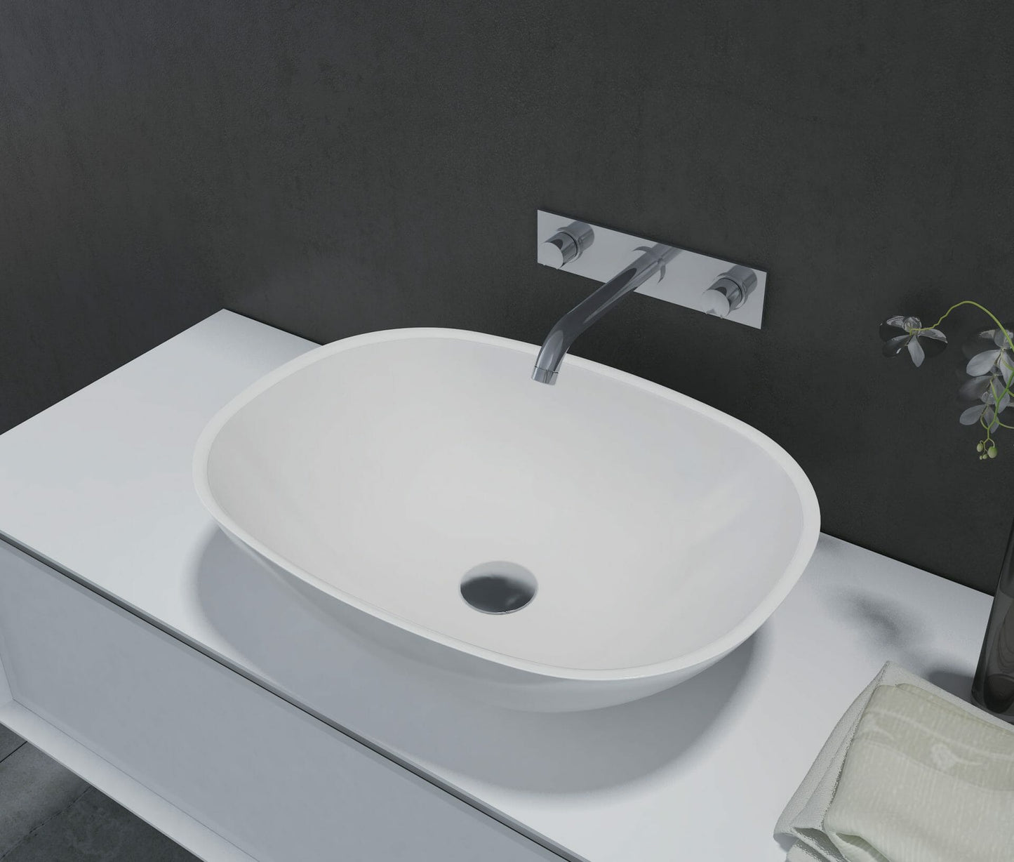 Matte White Round/Rectangle Artificial Stone Basin - 555x400x150mm