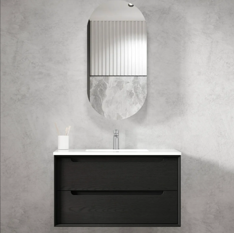 Byron 900mm Black Oak Wall Hung Cabinet Only