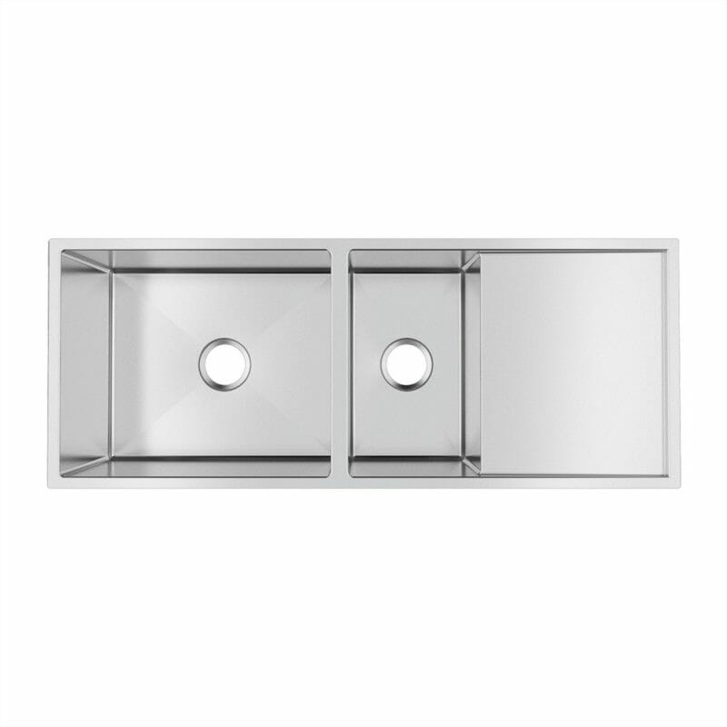 (C-1160.2)Round Corner Chrome Stainless Steel Handmade 1 and 1/2 Bowl Kitchen Sink with Drain Board 1160*460*230mm