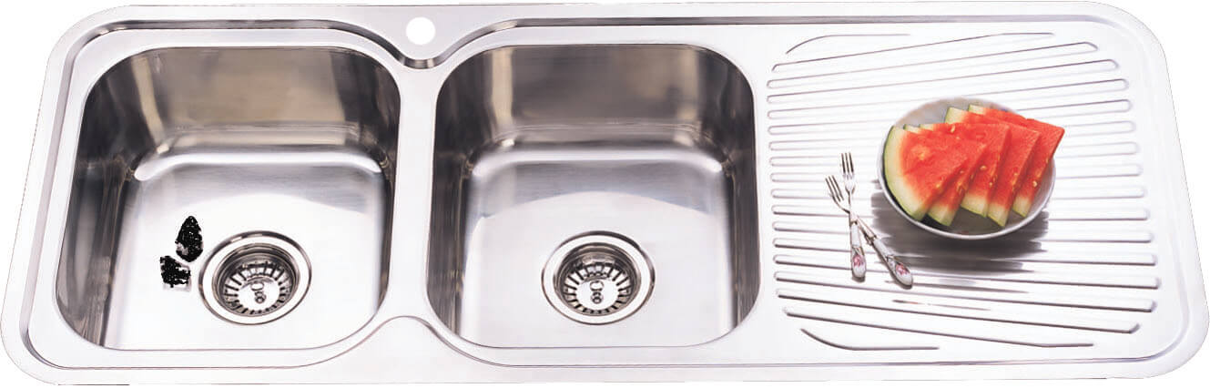 Cora Double Bowl & Single Drainer - 1180x480x170mm - Stainless Steel