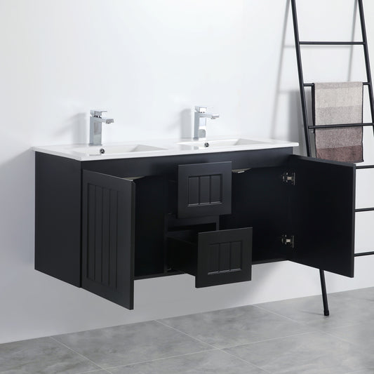 1200mm Acacia Wall Hung Vanity PVC Cabinet Only - Double Bowl - Matte Black