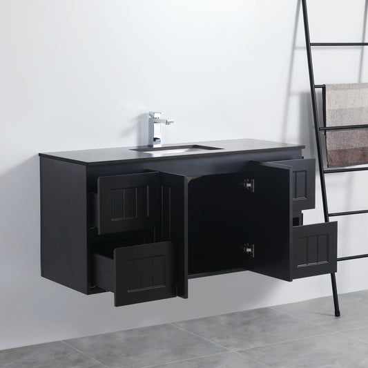 1200mm Acacia Wall Hung Vanity PVC Cabinet Only - Single Bowl - Matte Black