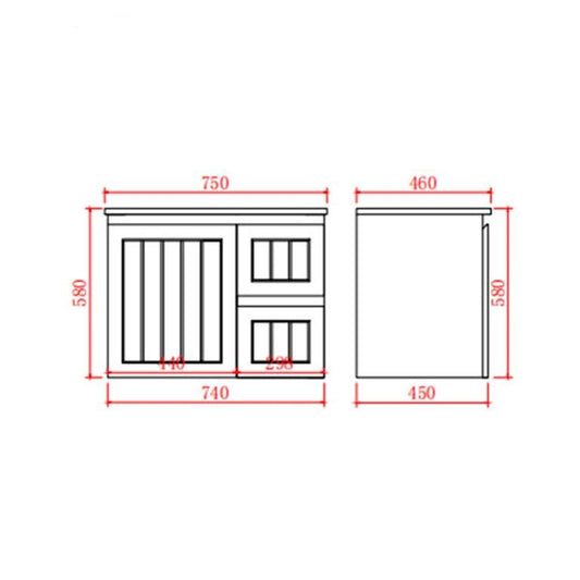750mm Acacia Slim Wall Hung Vanity PVC Right Side Drawers - Cabinet Only - Matte Black
