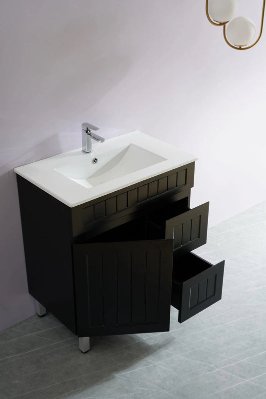 750mm Acacia Slim Floor Vanity PVC Left Side Drawers - Cabinet Only - Matte Black