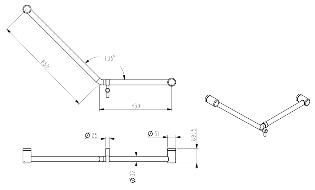 AMB 450x650mm - 45 Degree Grab Rail - Brushed Nickel