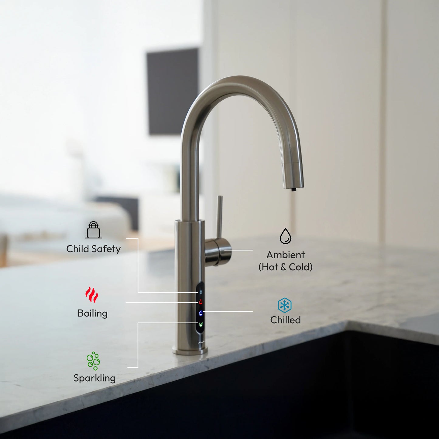 Alia X51 Instant Boiling Filtered Water Tap - Brushed Gold