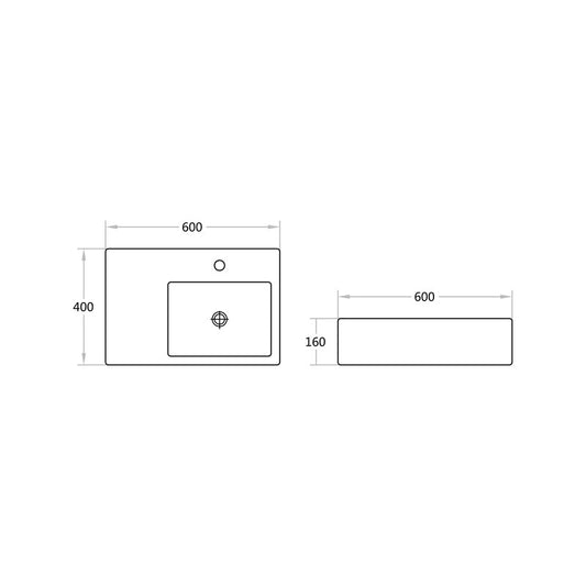 600mmx400mm Above Counter Basin - Gloss White