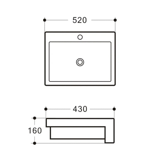 Semi Recessed Ceramic Basin 520x430x160mm