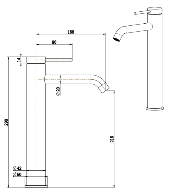 Mica TALL Basin Mixer - Curved Spout - Living Brass