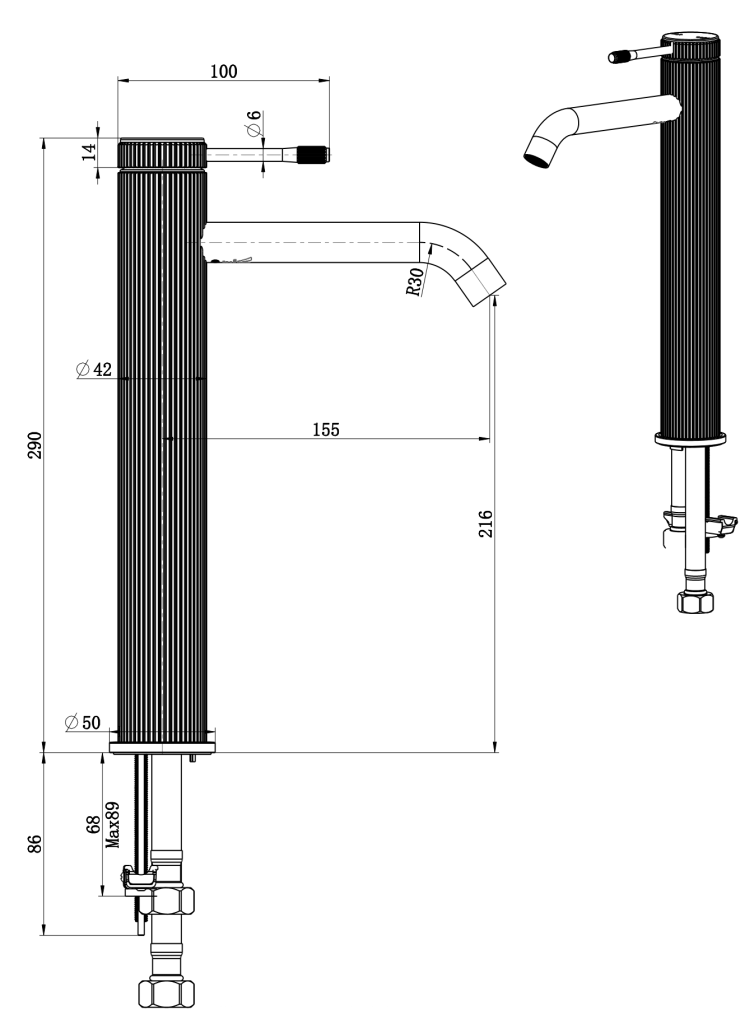 Mica Fluted TALL Basin Mixer - Brushed Nickel