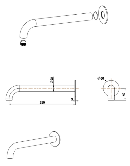 Mica Heritage Bath Spout - 250mm - Chrome