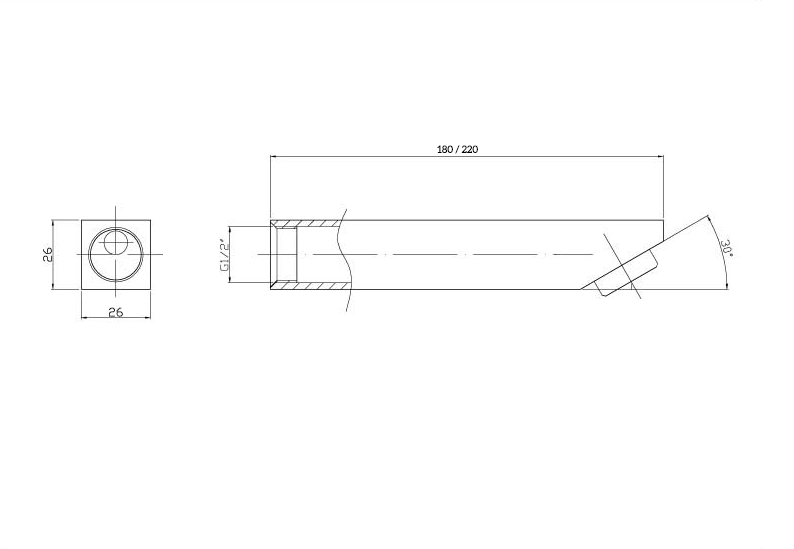 Liana Square Bath Spout 220mm