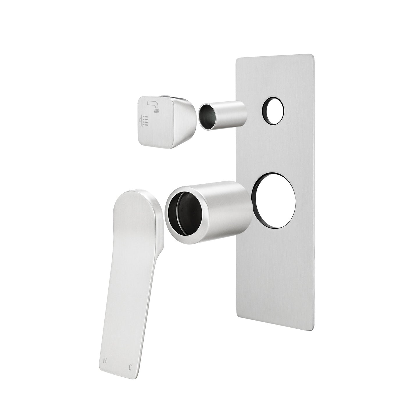 RUSHY Series Square Brushed Nickel Wall Mixer With Diverter (color up)