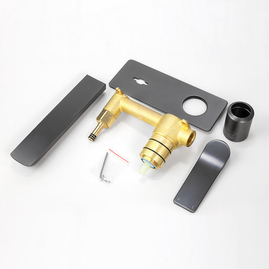 RUSHY Series Square Brushed Gun Metal Grey Wall Mixer with Spout(color up)(extension part)