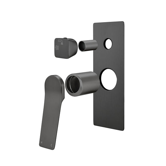 RUSHY Series Square Brushed Gun Metal Grey Wall Mixer With Diverter(color up)