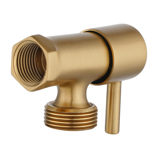 Bathroom Round Brushed Brass 1/4 Turn Washing Machine Stop Tap(One Piece)