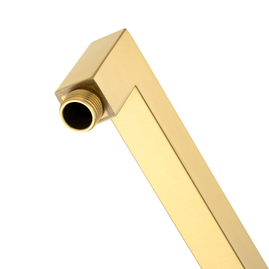 Square Brushed Brass Wall Mounted Shower Arm 400mm