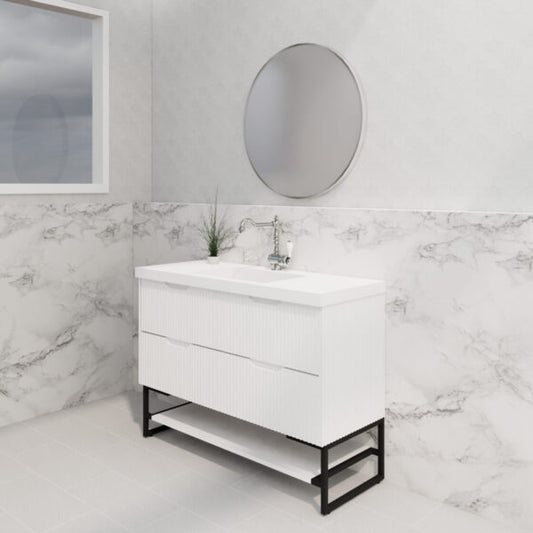 1200mm * Matt White * Fluted style * 2 tiers 4 Drawers * Freestanding