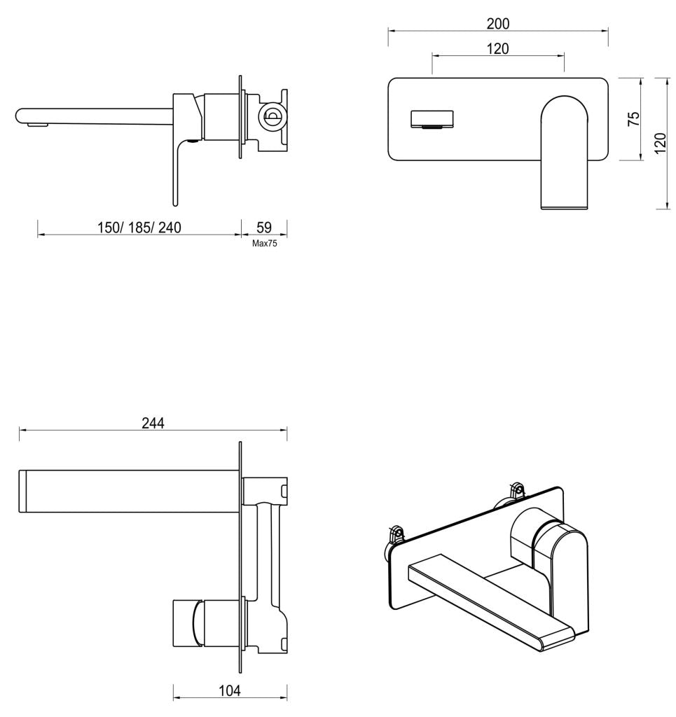 Beki Wall-Spout Combo - 1P - TRIM KIT - Brushed Nickel