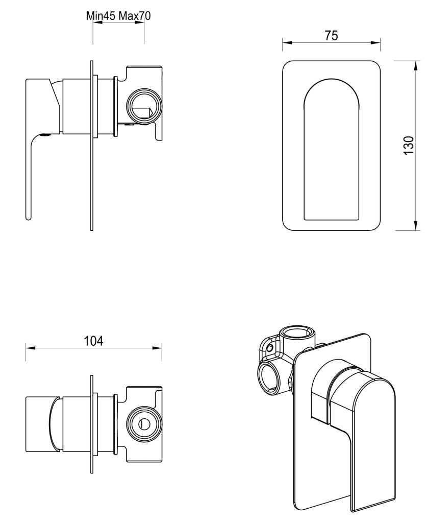 Beki Shower Mixer - Square - TRIM KIT - Black