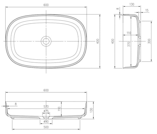 600mm Pietra Bianca - Bianca Above Counter Basins