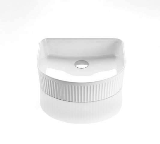 415mm Cascade Fluted Above Counter Basin Gloss White Rectangle