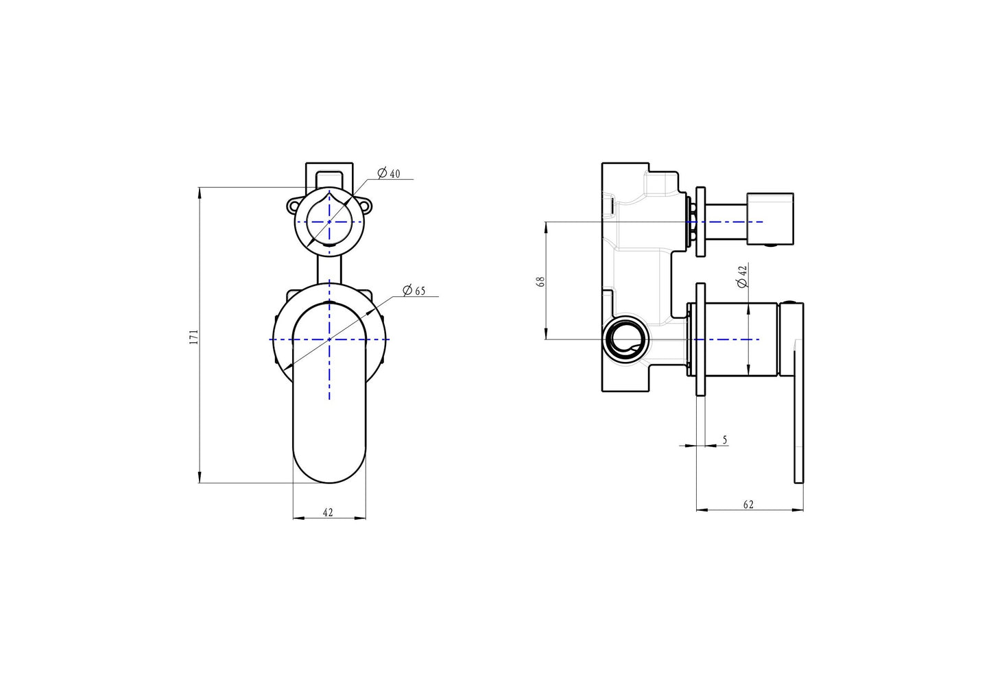 Capo 2-Plate Wall Mixer with Divertor - Matte Black