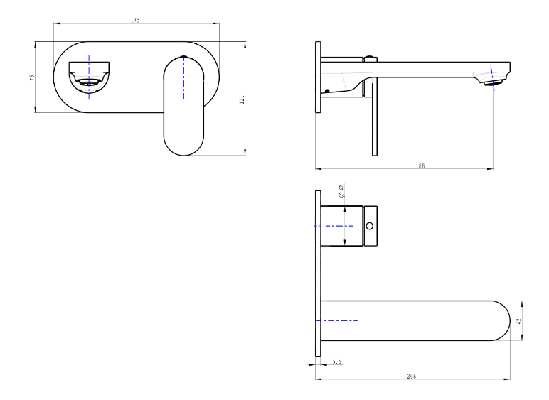 Capo 1-Plate Wall Basin or Bath Mixer Trim Kit - Gunmetal