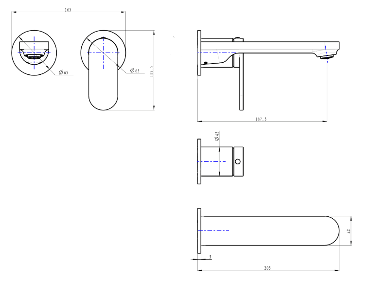 Capo 2-Plate Wall Basin or Bath Mixer Trim Kit - Matte Black