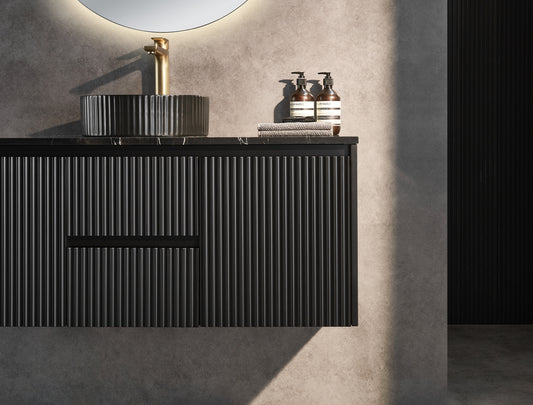 1200mm Brindabella Wall Hung Vanity PVC Center Drawers - Cabinet Only - Single/Double Bowl - Matte Black