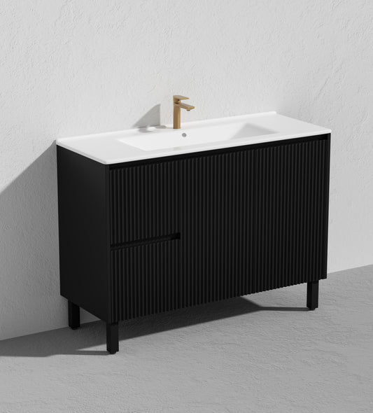 1200mm Brighton Floor Vanity PVC Left Side Drawers - Cabinet Only - Single Bowl - Matte Black
