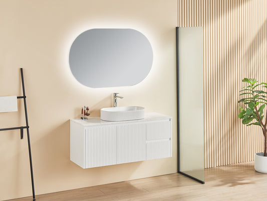 1200mm Brindabella Wall Hung Vanity PVC Right Side Drawers - Cabinet Only - Single Bowl - Matte White