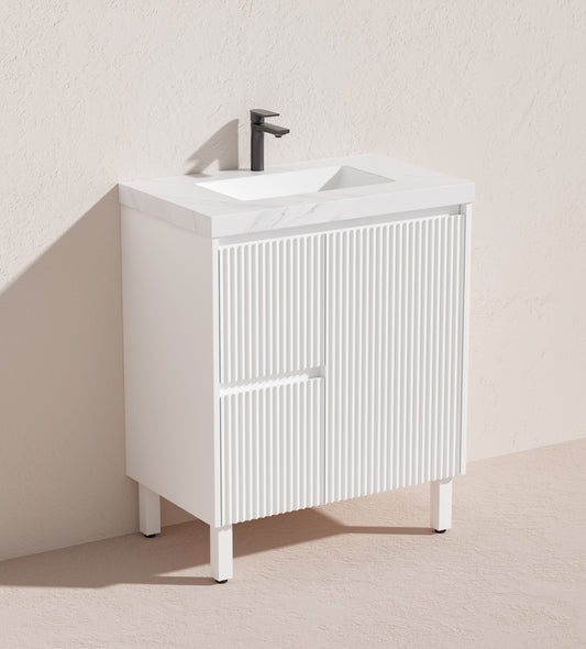 750mm Brighton Floor Vanity PVC Left Side Drawers - Cabinet Only - Matte White